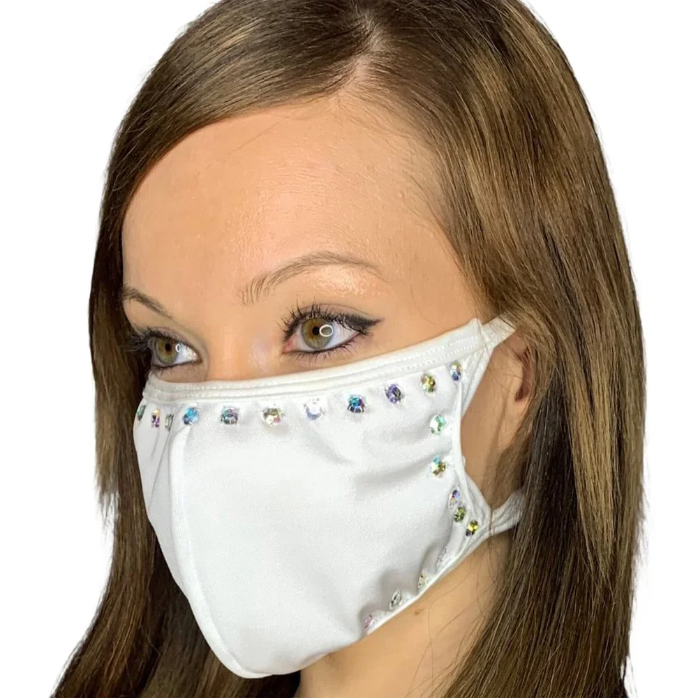 Rhinestone Studded Fashion Face Mask White
